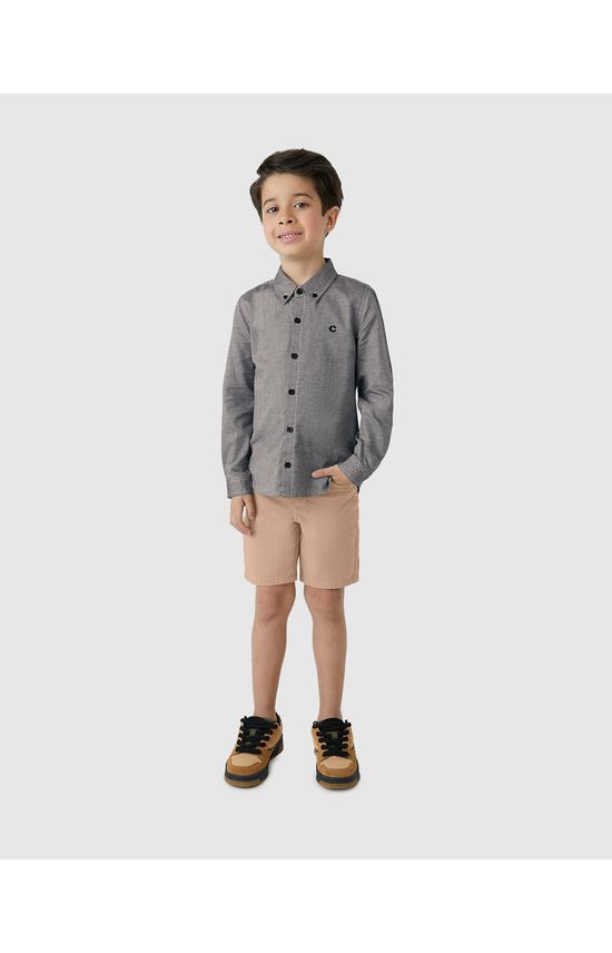 Bermuda Menino Comfort Bolso Funcional Em Sarja Com Elastano - Carinhoso