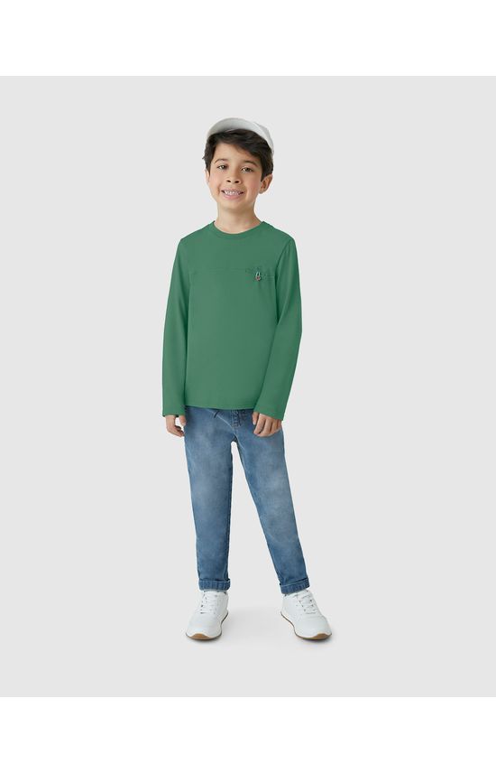 Camiseta Menino Manga Longa Bolso Frontal Em Algodão - Carinhoso