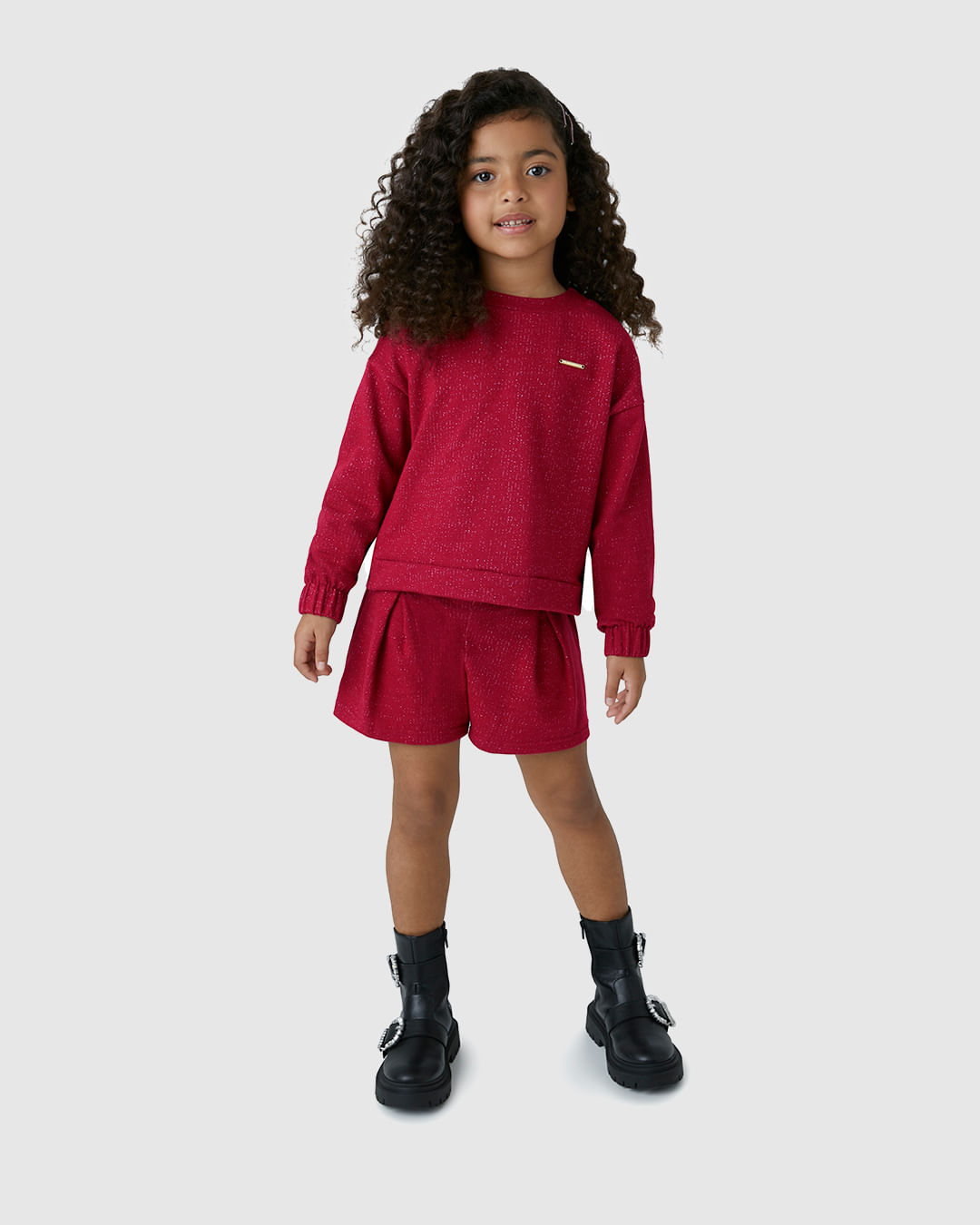 Conjunto Menina Blusão E Shorts Em Moletinho Lurex - Carinhoso