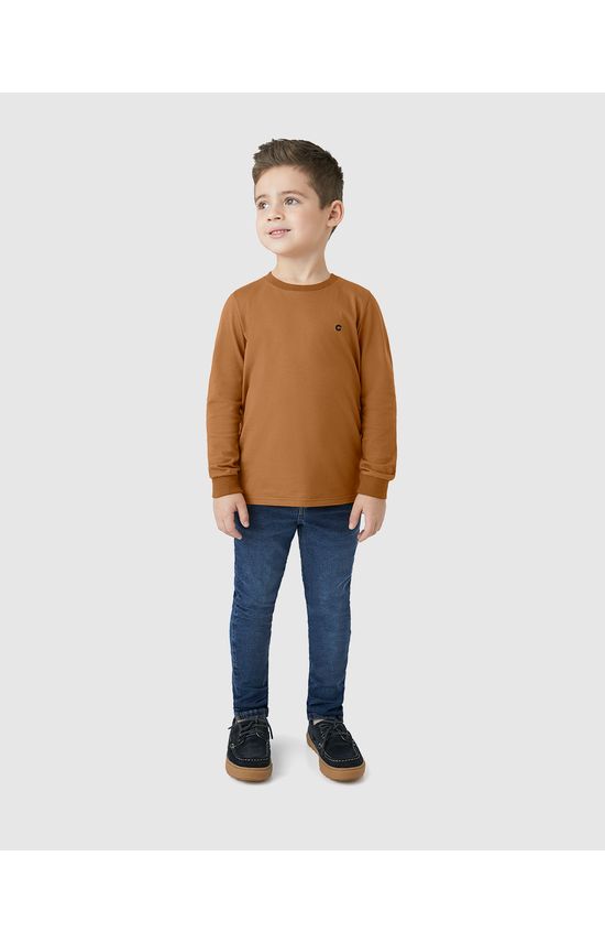 Camiseta Menino Gola Redonda Manga Longa Em Algodão - Carinhoso
