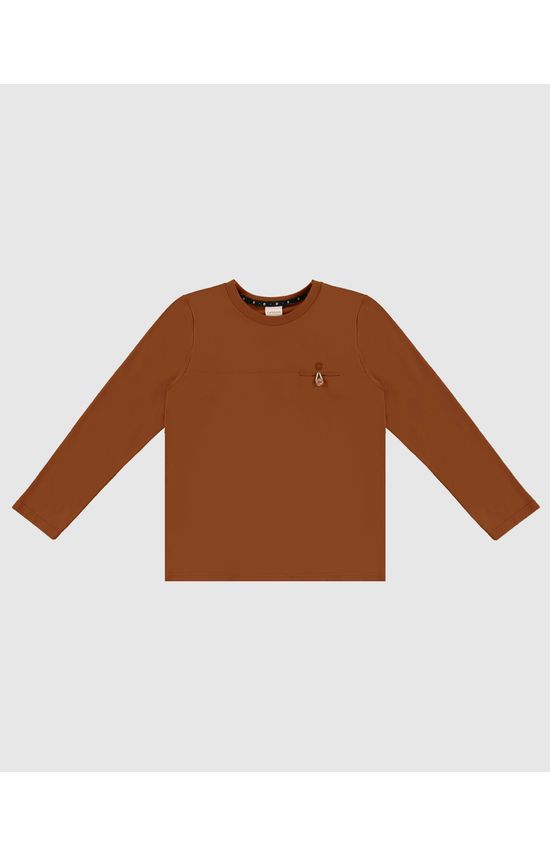 Camiseta Menino Manga Longa Bolso Frontal Em Algodão - Carinhoso