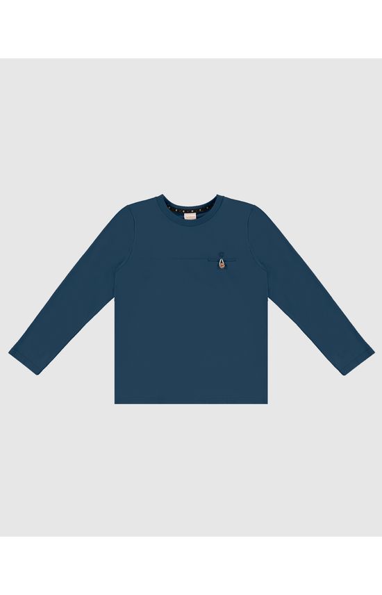 Camiseta Menino Manga Longa Bolso Frontal Em Algodão - Carinhoso