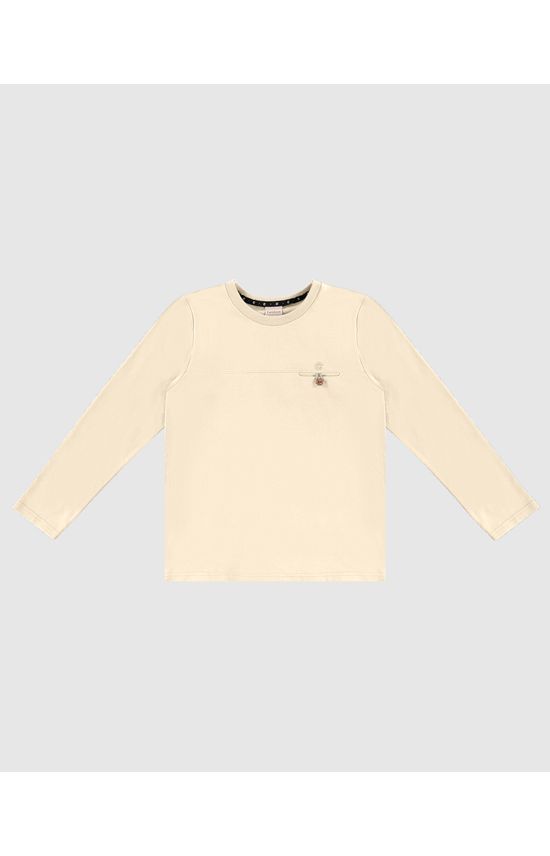 Camiseta Menino Manga Longa Bolso Frontal Em Algodão - Carinhoso
