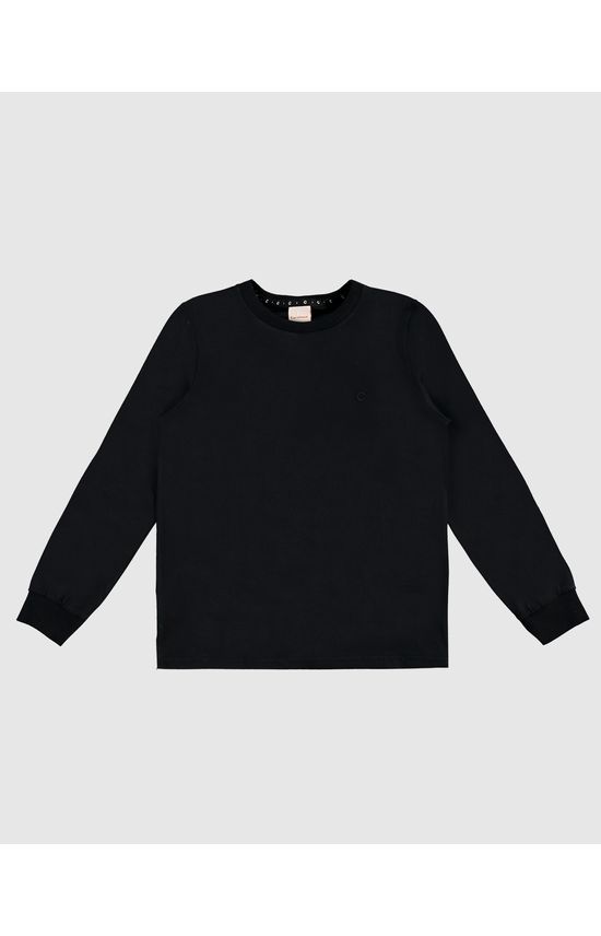 Camiseta Menino Gola Redonda Manga Longa Em Algodão - Carinhoso