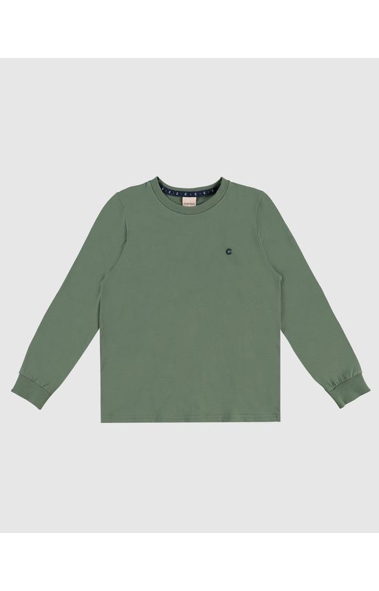 Camiseta Menino Gola Redonda Manga Longa Em Algodão - Carinhoso