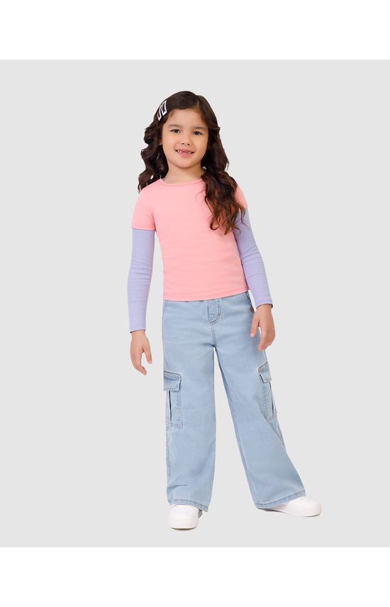 Calça Infantil Menina Wide Leg Bolso Cargo Em Jeans Moletom Malwee Kids