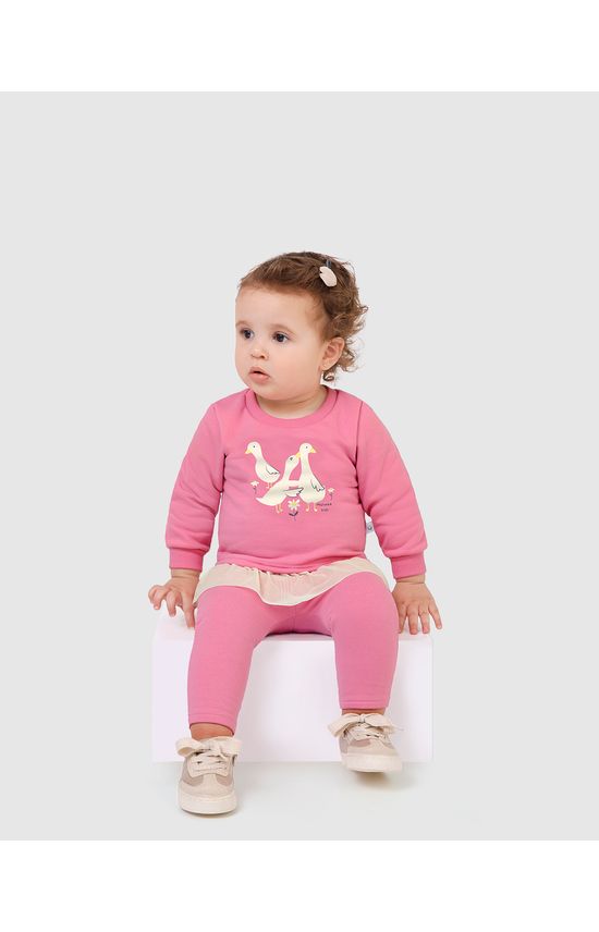 Conjunto Infantil Menina Blusão Com Tule Em Moletom Flanelado Malwee Kids