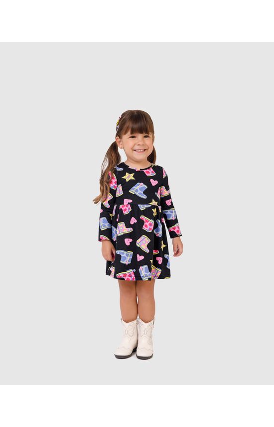 Vestido Infantil Manga Longa Estampado Em Algodão Malwee Kids