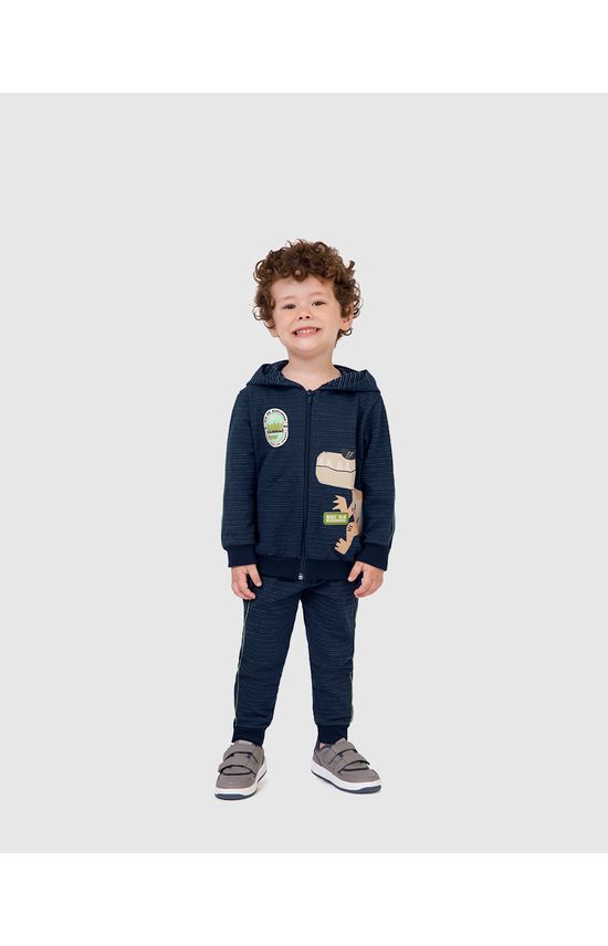 Conjunto Infantil Menino Jaqueta Com Capuz Em Malha Texturizada Malwee Kids