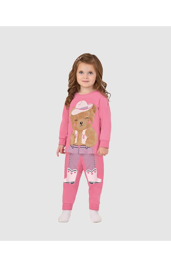 Pijama Infantil Menina Manga Longa Ursinho Cowboy Em Algodão Malwee Kids