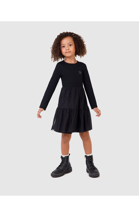 Vestido Infantil Marias Manga Longa Em Algodão E Tule Malwee Kids