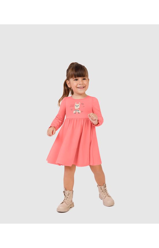 Vestido Infantil Rodado Manga Longa Em Algodão E Tule Malwee Kids