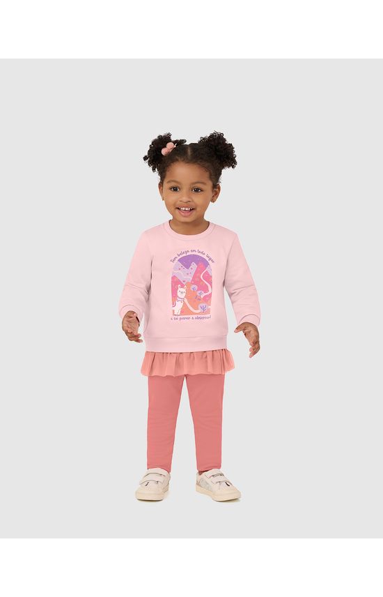Conjunto Infantil Menina Blusão Barra Tule Em Moletom Flanelado Malwee Kids