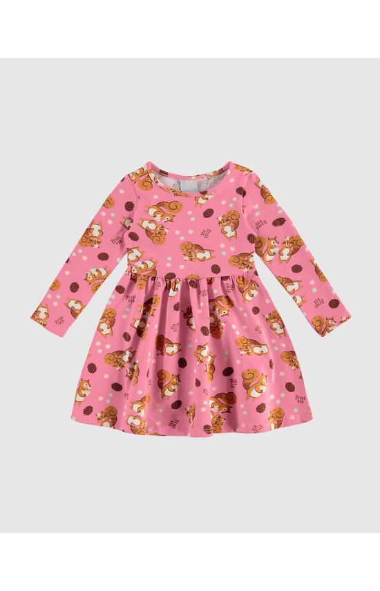 Vestido Infantil Manga Longa Estampado Em Algodão Malwee Kids
