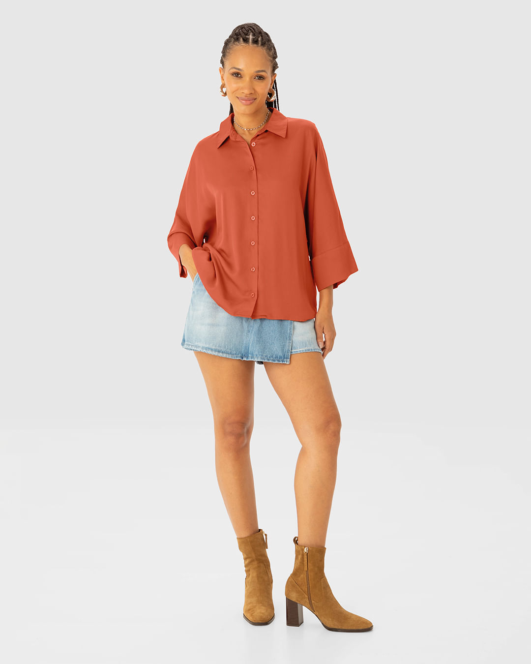 Camisa Ampla Feminina Manga 7/8 Em Liocel - ENFIM - Imagem 7