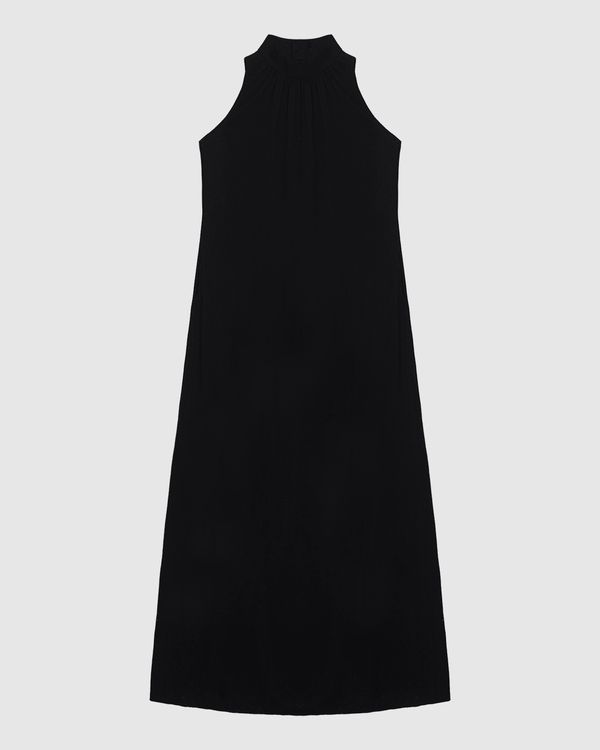 Vestido Longo Feminino Amplo Gola Alta Em Viscose - ENFIM Preto - M