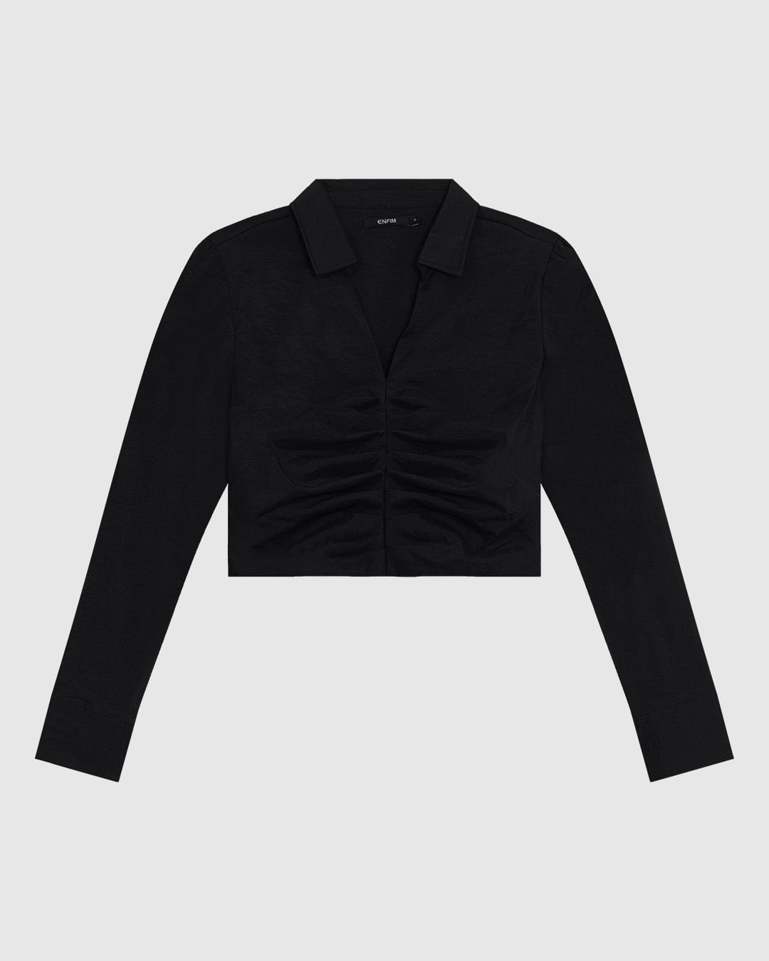 Camisa Cropped Feminina Franzido Frontal em Viscose Texturizada - ENFIM