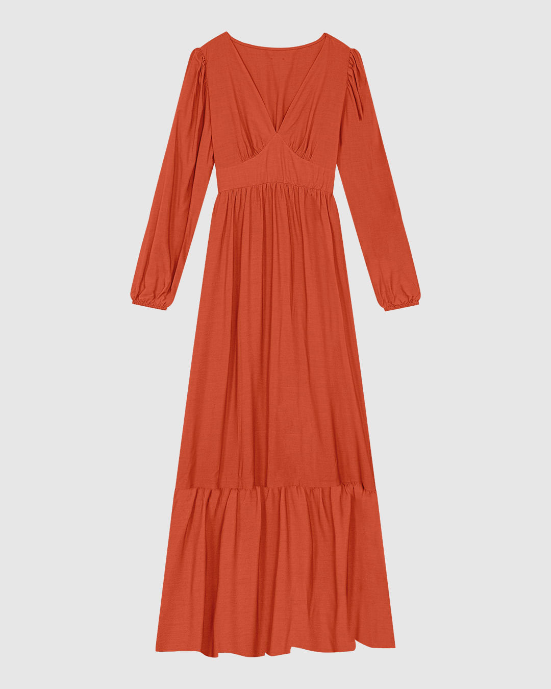 Vestido Longo Feminino Manga Longa Decote V Em Viscose - ENFIM - Imagem 5