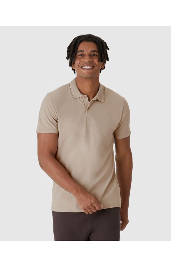Camisa Polo Básica Masculina Gola Retilínea Em Piquet Stretch