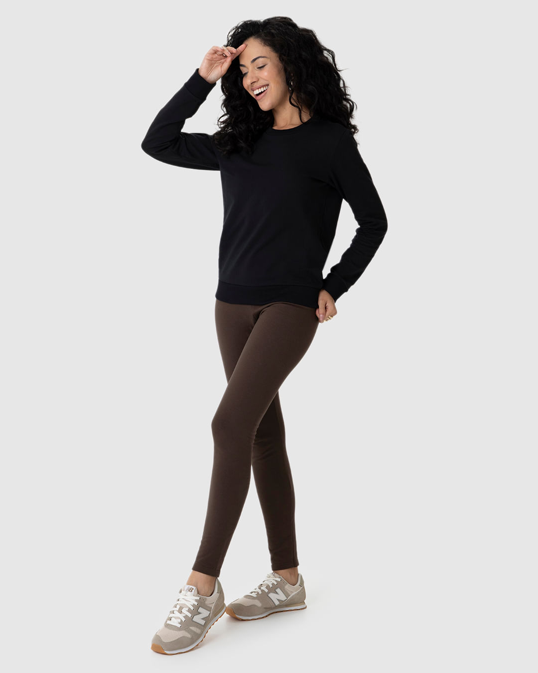Calça Legging Básica Feminina Em Moletom Stretch Flanelado