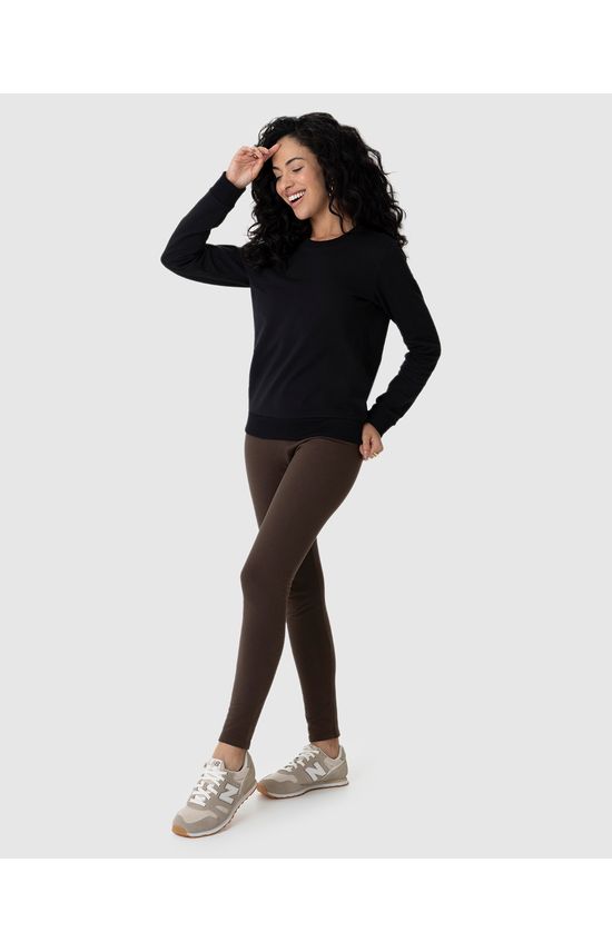 Calça Legging Básica Feminina Em Moletom Stretch Flanelado