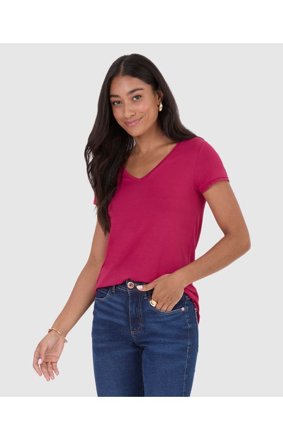 Blusa Básica Feminina Mullet Decote V Em Viscose Stretch