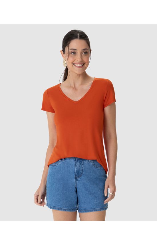 Blusa Básica Feminina Mullet Decote V Em Viscose Stretch