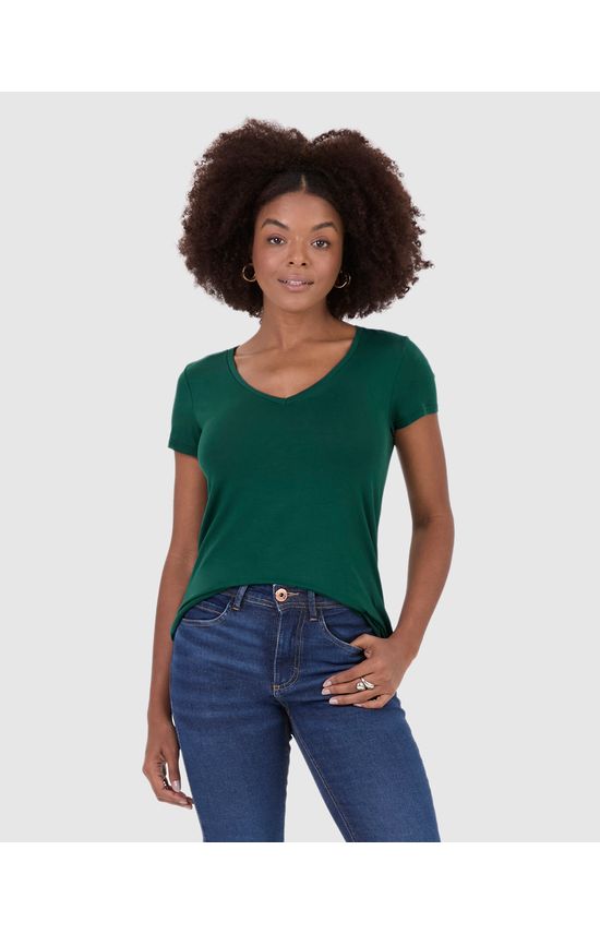 Blusa Básica Feminina Mullet Decote V Em Viscose Stretch