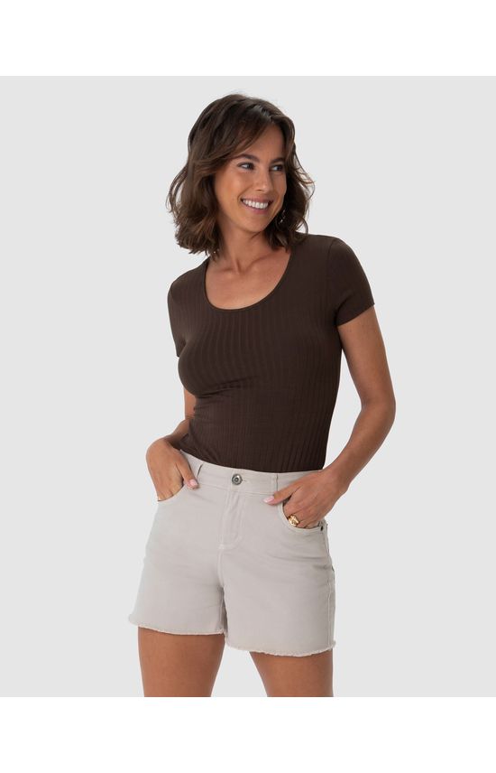 Blusa Básica Feminina Manga Curta Em Canelado De Viscose