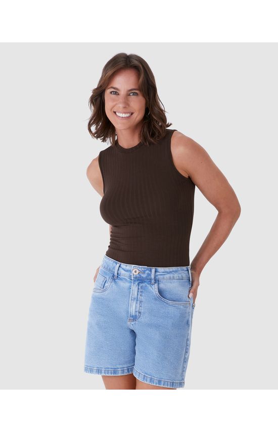 Regata Básica Feminina Gola Alta Em Canelado De Viscose