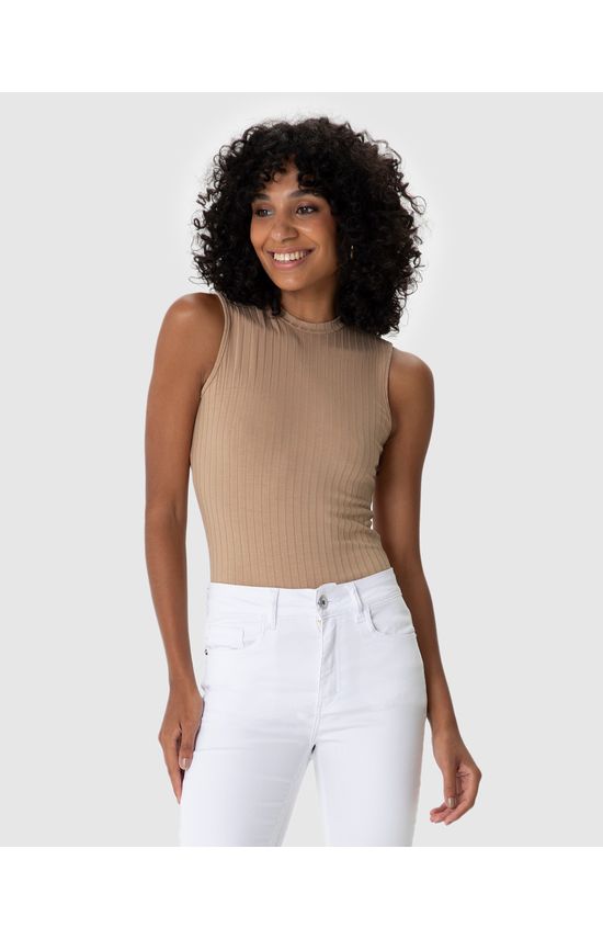 Regata Básica Feminina Gola Alta Em Canelado De Viscose