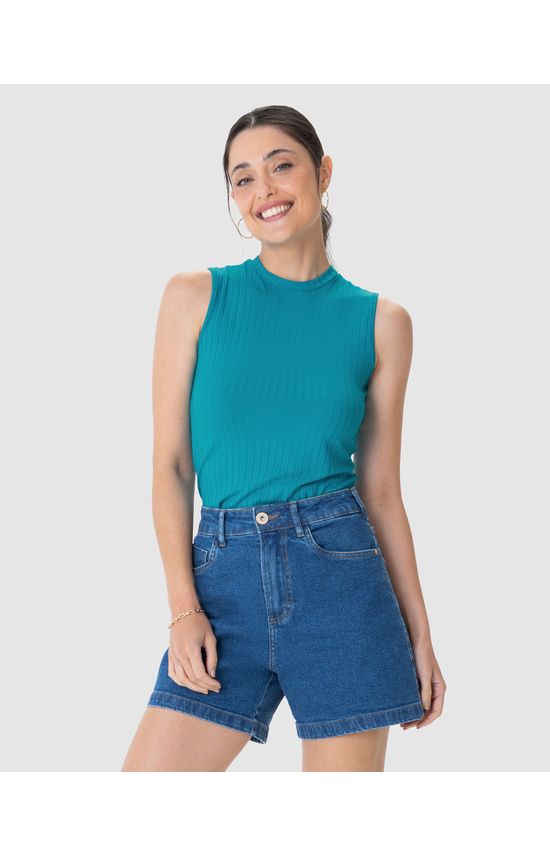 Regata Básica Feminina Gola Alta Em Canelado De Viscose