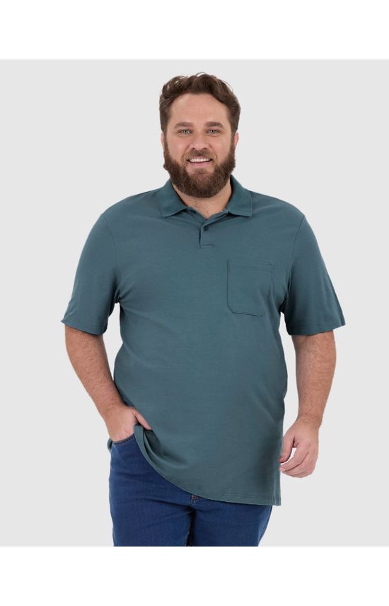 Camisa Polo Básica Masculina Plus Size Bolso Frontal Em Piquet Stretch