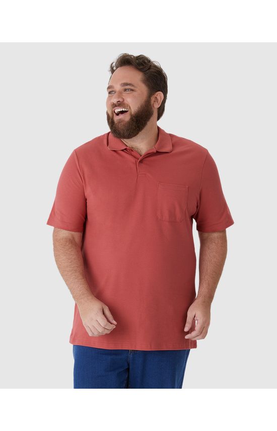 Camisa Polo Básica Masculina Plus Size Bolso Frontal Em Piquet Stretch