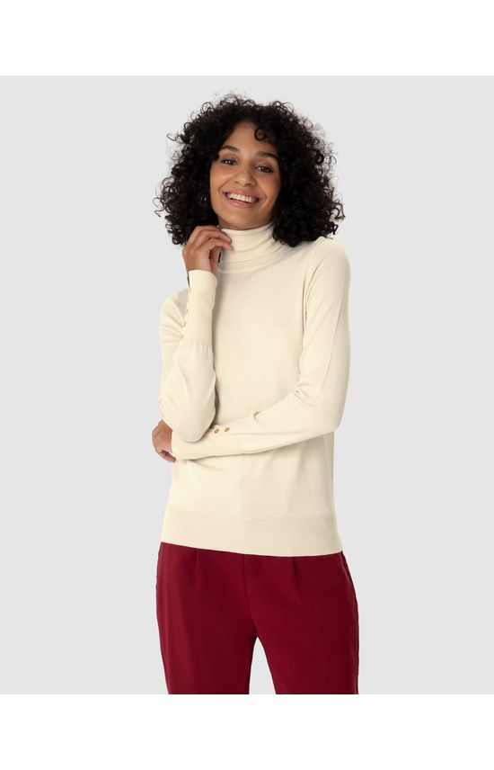 Suéter Feminino Punho Com Botões Em Tricô