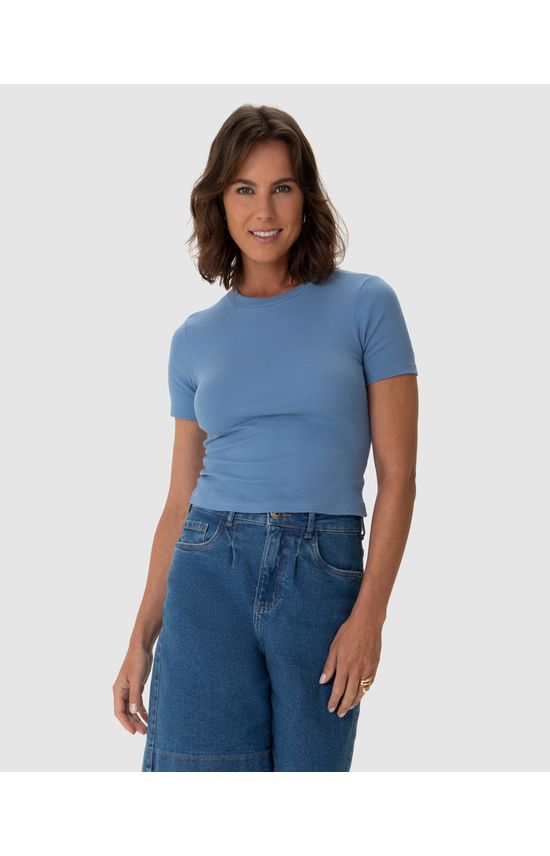 Blusa Básica Feminina Decote Redondo Em Ribana