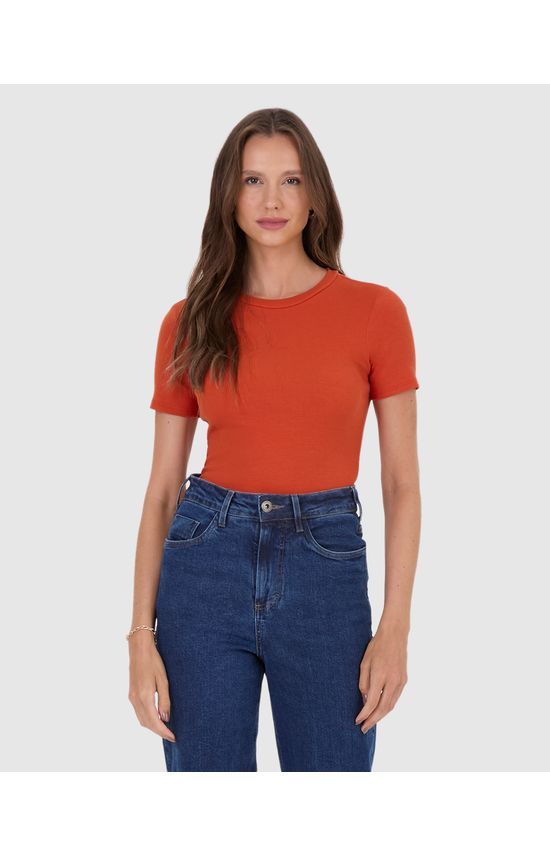 Blusa Básica Feminina Decote Redondo Em Ribana