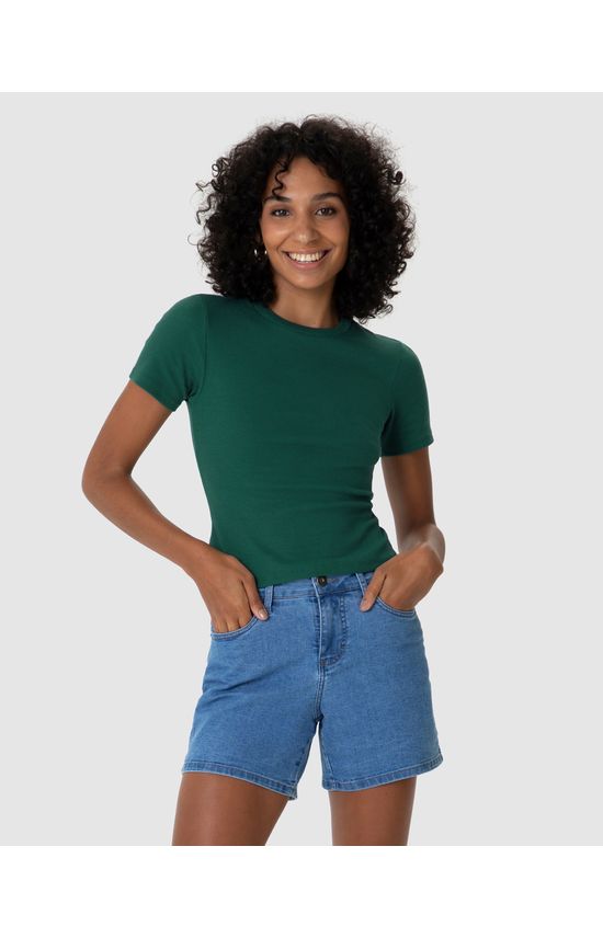 Blusa Básica Feminina Decote Redondo Em Ribana