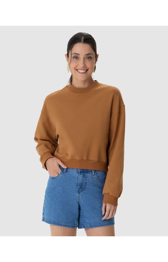 Blusão Básico Feminino Cropped Em Moletom Stretch Flanelado