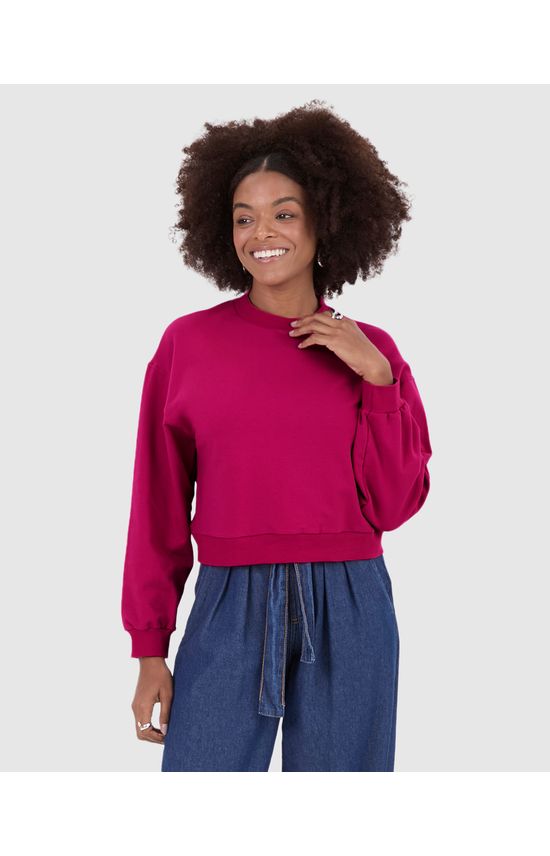 Blusão Básico Feminino Cropped Em Moletom Stretch Flanelado