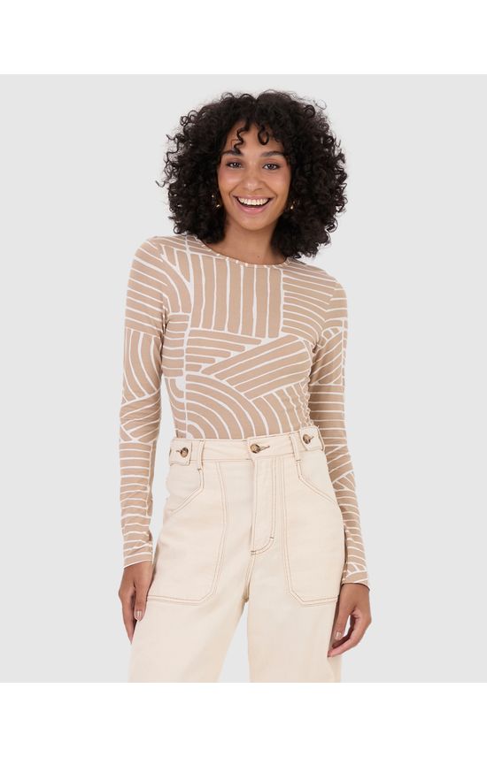 Blusa Feminina Justa Manga Longa Estampada Em Malha Viscolinho Stretch