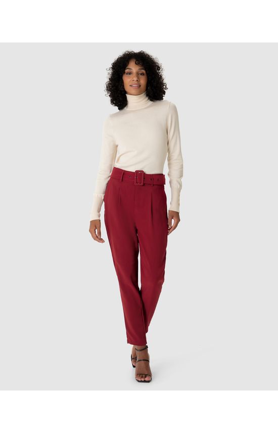 Calça Alfaiataria Feminina Com Cinto E Bolso Lateral