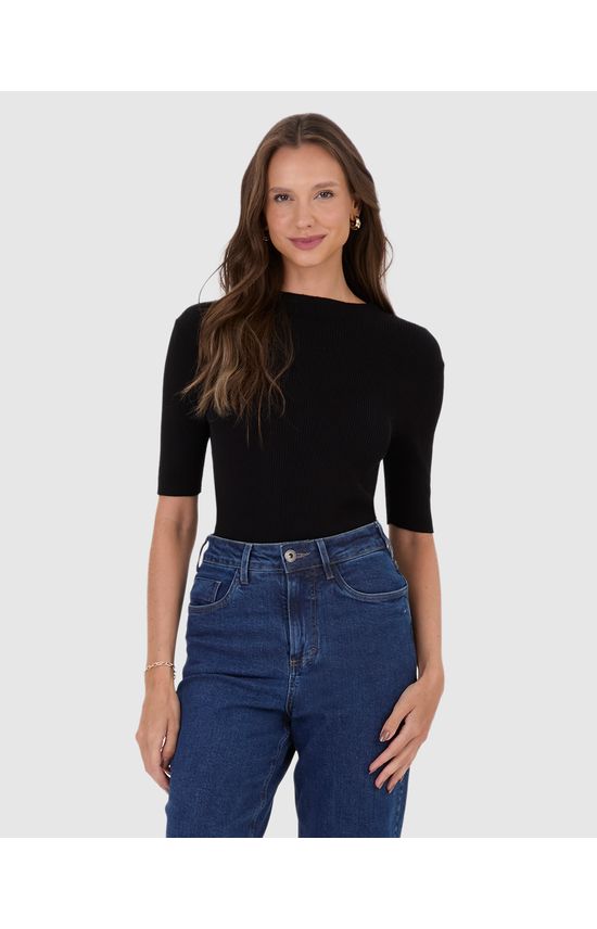 Blusa Básica Feminina Manga 3/4 Em Tricô