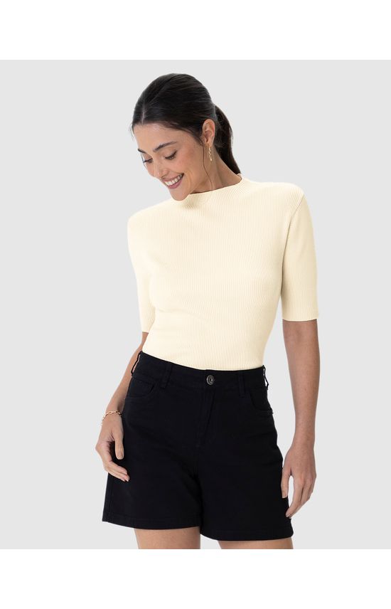 Blusa Básica Feminina Manga 3/4 Em Tricô