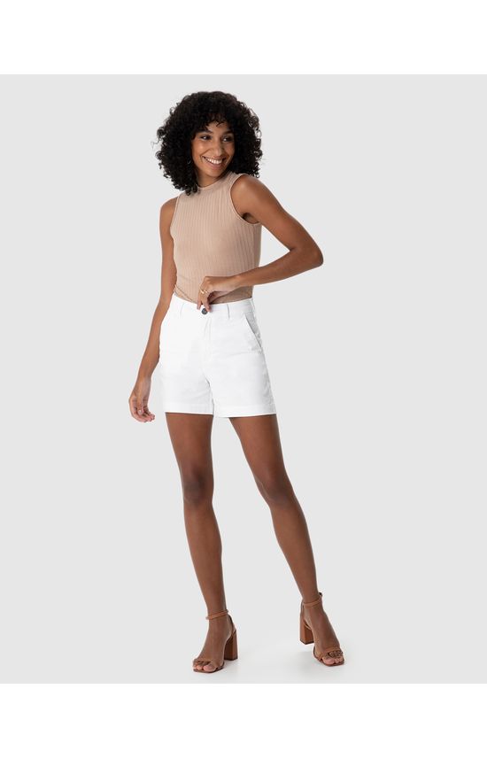 Shorts Feminino Alfaiataria Cintura Alta Em Sarja Com Elastano