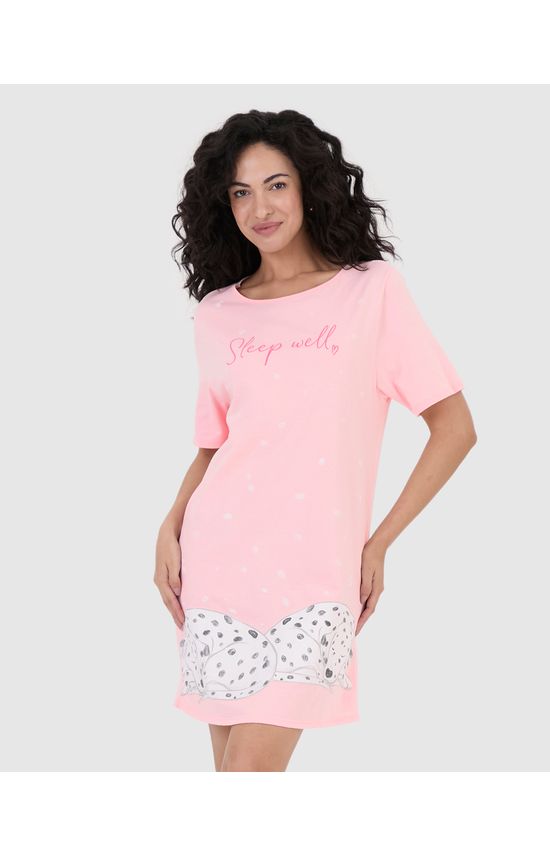 Camisola Feminina Manga Curta Estampada Em Algodão