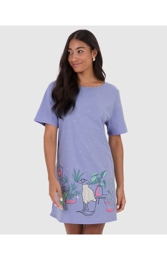 Camisola Feminina Manga Curta Estampada Em Algodão