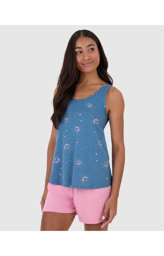 Pijama Feminino Regata Estampada Em Algodão