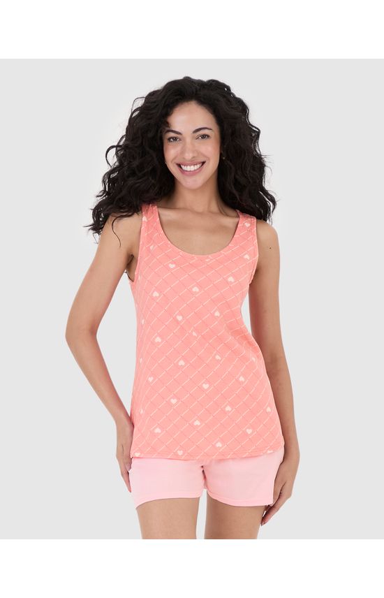 Pijama Feminino Regata Estampada Em Algodão
