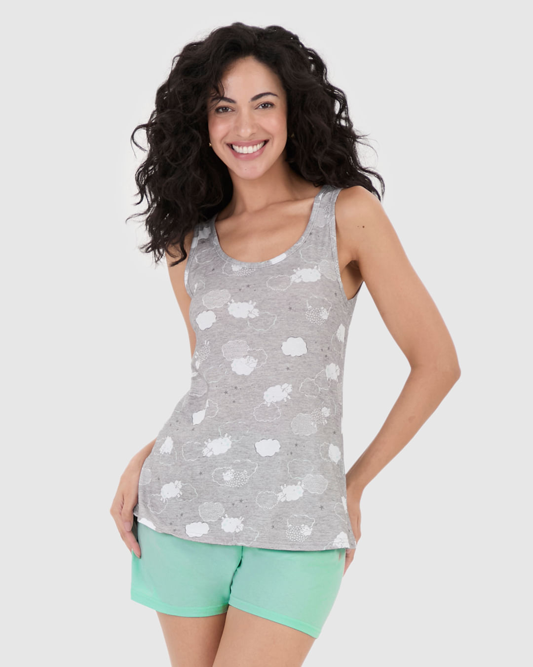 Pijama Feminino Regata Estampada Em Algodão